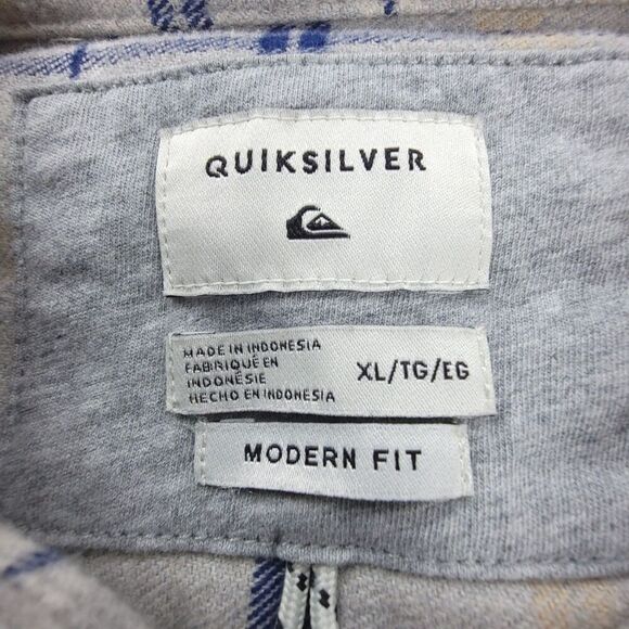 QUIKSILVER Modern Fit Long Sleeve Button Down Flannel Shirt Jacket XL Gray Plaid - Picture 2 of 5